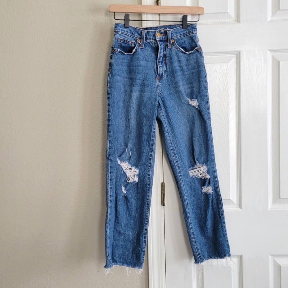 Straight leg, distressed jeans